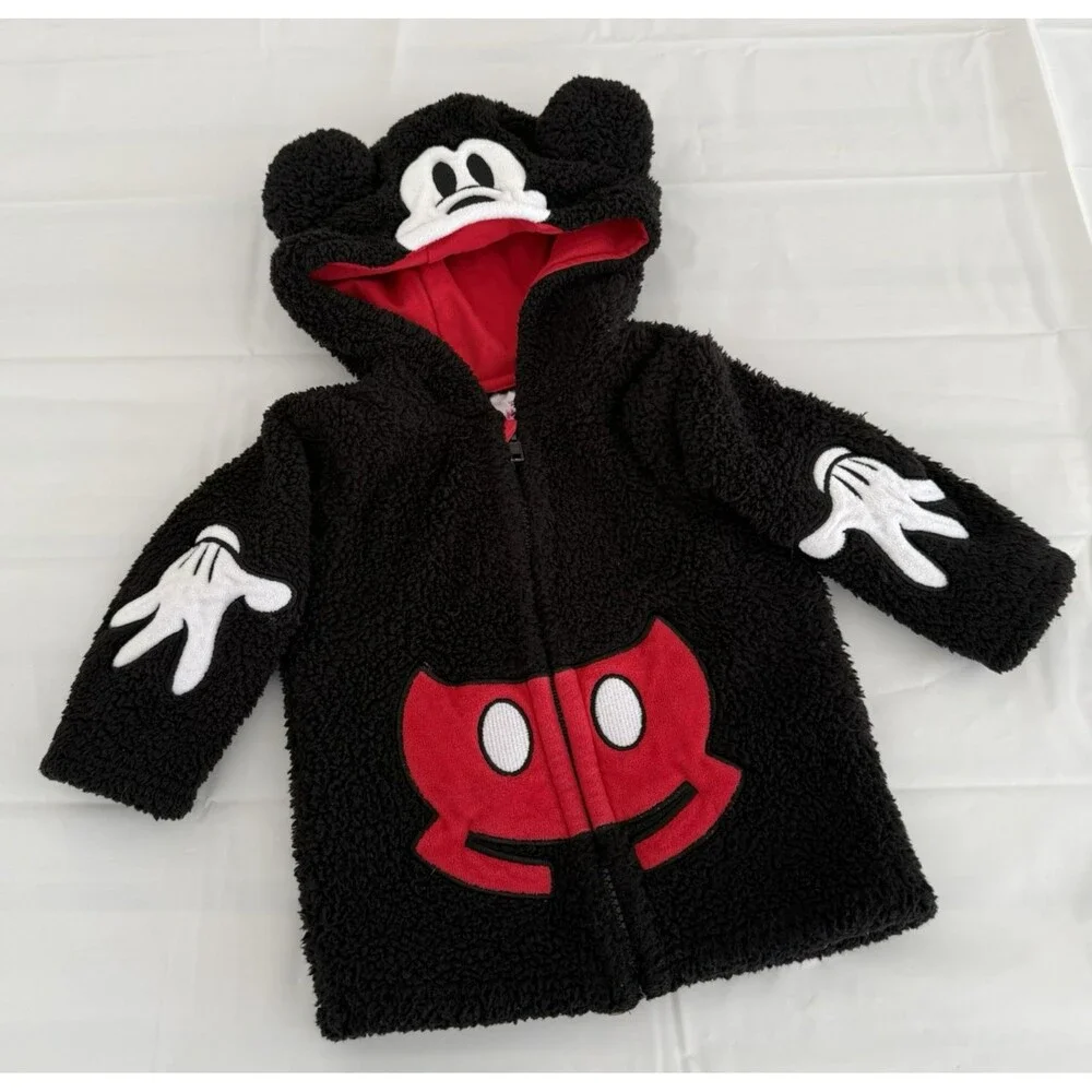 Disney Mickey Mouse Hoodie Baby 12M 3D Ears Plush Fleece Full Zip Fall Jacket